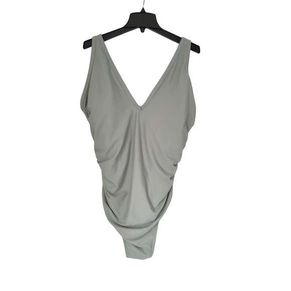 Kona Sol Sage Green One Piece Swimsuit V-Neck High Leg Plus Size 24W - Picture 9 of 9